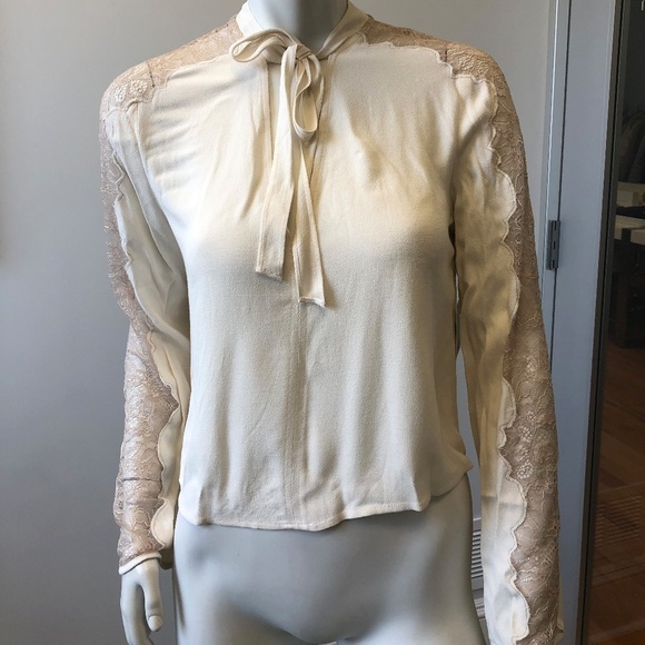FREE PEOPLE Lace Trim V-Neck Blouse - Picture 1 of 7